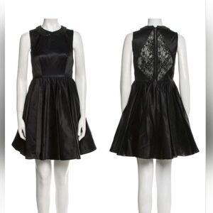 Alice + Olivia Black Beaded Collar Fit And Flare Cocktail Dress